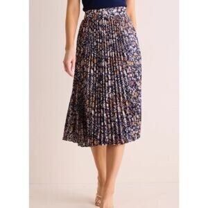 NWT Anthropologie Dress Forum Navy Floral Pleated Midi Skirt